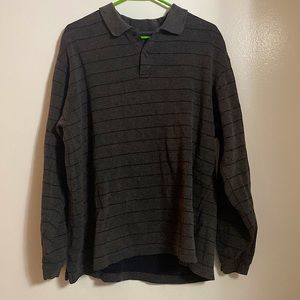mens black and grey striped buttoned sweater